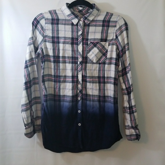 Justice Tops - Plaid ombre button up